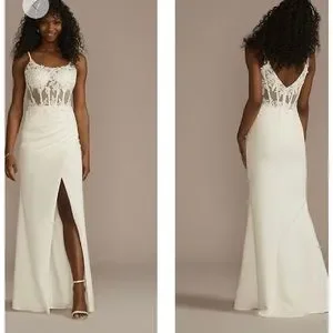 David s Bridal Dresses Illusion Corset Crepe Sheath Wedding Dress Poshmark